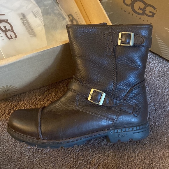 Big Kid’s Ugg Boots, deep brown leather K Rockville 1971 chocolate size 6 zipper - Picture 2 of 15
